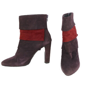 Stuart Weitzman Layered Boots Purple Burgundy Suede Pointed Toe Ankle Size 6.5 M